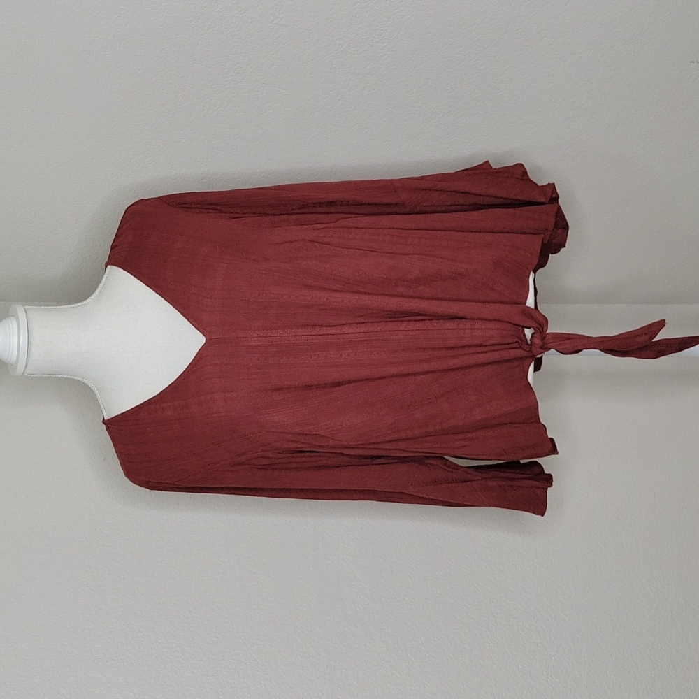 Torrid Brick Red Textured Tie Front Midi Blouse